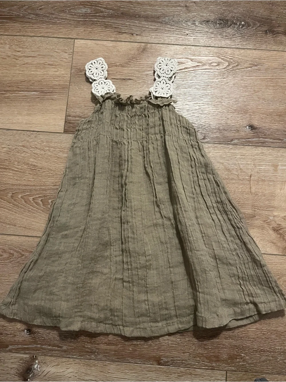 Zara Olive Green Cotton Sundress with Cream Crochet Straps